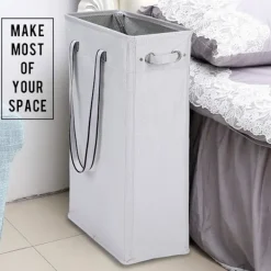 Kläd tvättkorg, 60CM Praktisk hängande tvättkorg Hög och smal tvättkorg Vattentät tvättpåse med andningsbart nätlock Tvättpåse, Grå