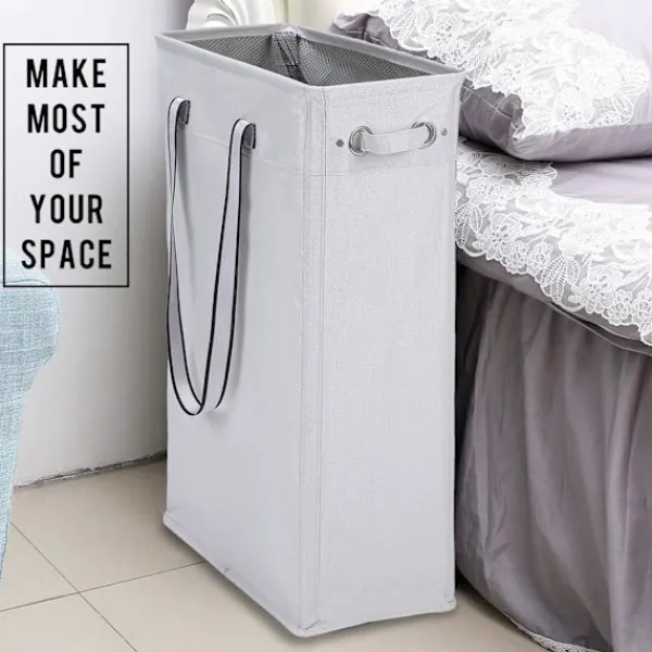Kläd tvättkorg, 60CM Praktisk hängande tvättkorg Hög och smal tvättkorg Vattentät tvättpåse med andningsbart nätlock Tvättpåse, Grå