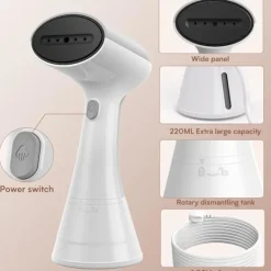 Best Klädångare, 30 g/min konstant ångutsläpp, 220 ml vattentank, 20 sek uppvärmningstid, bärbar ångare ångborste klädångare