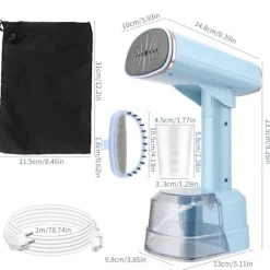 New Klädångare Vikbar, 1500W Snabb Uppvärmning, 400 ml Vattentank LCD Digital Display (Blå)