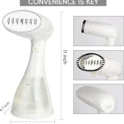 Outlet Klädångare, 1500W Handhållen Klädångare - 15s Snabb Uppvärmning, 300ml Avtagbar Tank, Kompakt & Portabel för Resor, Hem, Kontor White