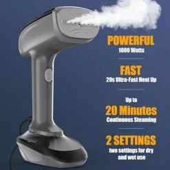 Online Klädångare 1800W med snabb keramisk uppvärmningsplatta, 2-i-1 Strykning & Skrynkelborttagare (Vit) White