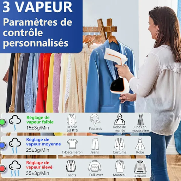 Online Klädångare, 2000W Portabelt Strykjärn med 320ml Vattentank, 2 i 1 Vertikal Våt och Torr Klädångare, med Displaykontrollpanel, för Hem, Kontor