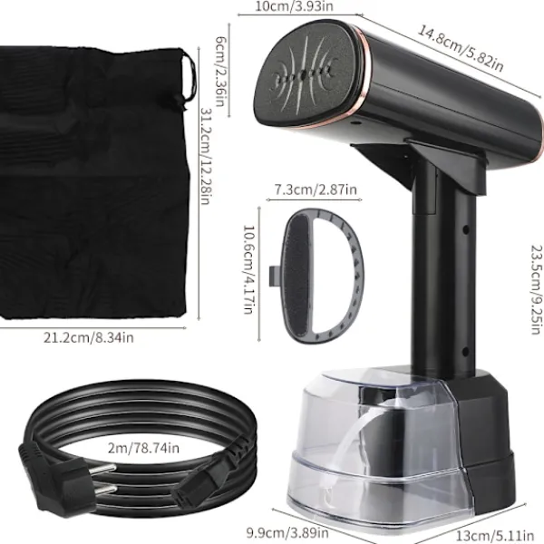 Hot Klädångare 1500W snabb uppvärmning, 400ml vattentank, LCD digital display (svart)