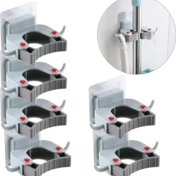 Discount Klisterfäst Broomhållare Broomkrok Väggmonterad Mopp och Stöd, ZQKLA