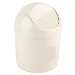 New Kompakt Mini Skrivbords Papperskorg med Lock för Hem Kök Skrivbord Sovrum Vardagsrum Vit