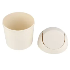 New Kompakt Mini Skrivbords Papperskorg med Lock för Hem Kök Skrivbord Sovrum Vardagsrum Vit