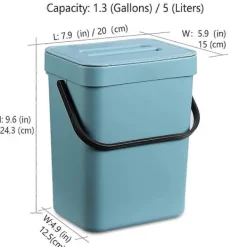 Sale Kompostbehållare för kök, hängande liten soptunna med förseglat lock, 5 liter, monterbar kompostbehållare för kök/badrum/husbil (blå)