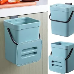 Outlet BEBETTER Komposthink för kök, hängande liten soptunna med förseglat lock, 5 liter, monterbar komposthink för kök/badrum/husbil (Blå)