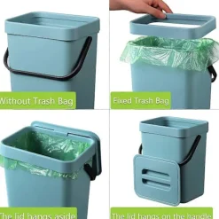 Outlet Komposthink för kök, hängande liten soptunna med förseglat lock, 5 liter, monterbar komposthink för kök/badrum/husbil (Blå)