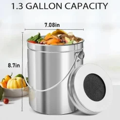 Sale Komposthink för Köksbänk, 5 Liter Rostfri Kompostbehållare Inomhus med Lock, Luktfri Matavfallshink