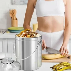 Sale Komposthink för Köksbänk, 5 Liter Rostfri Kompostbehållare Inomhus med Lock, Luktfri Matavfallshink