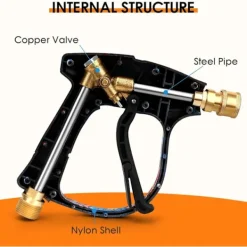 Clearance Kort högtryckstvättpistol med 5 munstycken, 4000PSI rengöringsvapen bil tvätt vattenpistol M22-14mm till 1/4'' slangkoppling