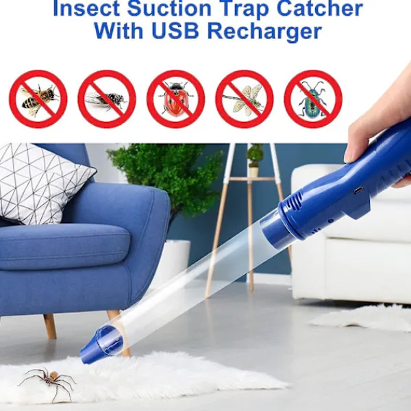 Hot Kraftfull dammsugare för insektsfångst, spindel- och insektsfångare med USB-laddningsbar blå skadedjursbekämpning, handhållen LED-ficklampa för insekter | Fyndiq