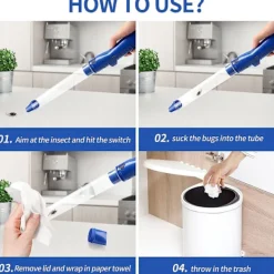 Hot Kraftfull dammsugare för insektsfångst, spindel- och insektsfångare med USB-laddningsbar blå skadedjursbekämpning, handhållen LED-ficklampa för insekter | Fyndiq