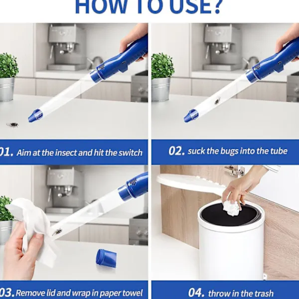 Hot Kraftfull dammsugare för insektsfångst, spindel- och insektsfångare med USB-laddningsbar blå skadedjursbekämpning, handhållen LED-ficklampa för insekter | Fyndiq