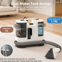 Clearance Intelligent Tech Kraftfull Matt- & Textilrengörare LBLUE V6 med 1,75L Dubbeltank, 5M Sladd, 1,7M Slang – Djuprengör Soffa, Madrass, Bil och Husdjursfläckar Svart