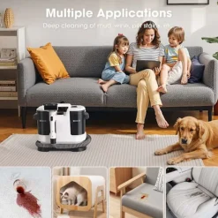 Clearance Intelligent Tech Kraftfull Matt- & Textilrengörare LBLUE V6 med 1,75L Dubbeltank, 5M Sladd, 1,7M Slang – Djuprengör Soffa, Madrass, Bil och Husdjursfläckar Svart