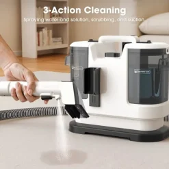 Clearance Intelligent Tech Kraftfull Matt- & Textilrengörare LBLUE V6 med 1,75L Dubbeltank, 5M Sladd, 1,7M Slang – Djuprengör Soffa, Madrass, Bil och Husdjursfläckar Svart