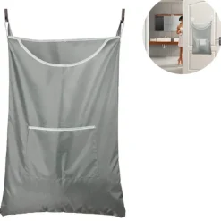 Best Kraftig Oxford-väska Tvättpåse Över dörren Tygväska med krokar för badrumsförvaring Väggskåp 75x50cm Grå