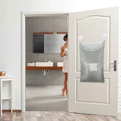 Best Kraftig Oxford-väska Tvättpåse Över dörren Tygväska med krokar för badrumsförvaring Väggskåp 75x50cm Grå