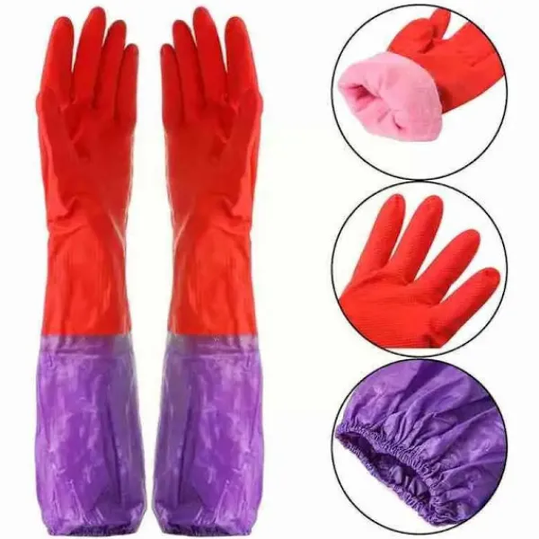 Sale KZQ -Diskhandskar plus sammetsvarma hushållshandskar vinter latex pvc handskar långa rena vattentäta hushållshandskar