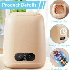 9L 1,35 kg Bärbar Mini Tvättmaskin för Babykläder Underkläder Camping Husbil [Energiklass A]