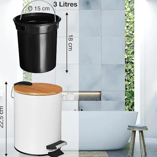 Best 3l Badrumskorg | Soptunna Med Pedal Och Mjuk Stängning | Elegant Design Kosmetikkorg Med Bambublock | Svart