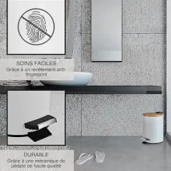 Best 3l Badrumskorg | Soptunna Med Pedal Och Mjuk Stängning | Elegant Design Kosmetikkorg Med Bambublock | Svart