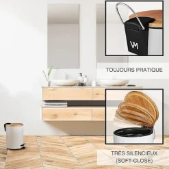 Best 3l Badrumskorg | Soptunna Med Pedal Och Mjuk Stängning | Elegant Design Kosmetikkorg Med Bambublock | Svart