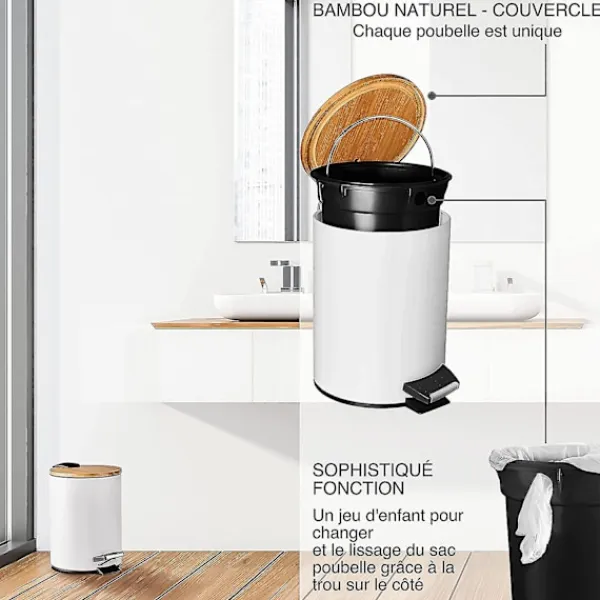 Best 3l Badrumskorg | Soptunna Med Pedal Och Mjuk Stängning | Elegant Design Kosmetikkorg Med Bambublock | Svart