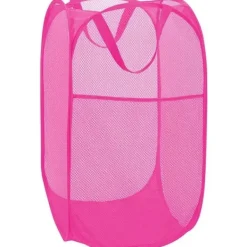 Discount 75L Deluxe Stark Mesh Pop-up Tvättkorg med Sidoficka för Tvättstuga, Badrum, Barnrum, Studentboende eller Resor Blush, 36x36x60cm
