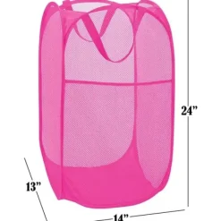 Discount 75L Deluxe Stark Mesh Pop-up Tvättkorg med Sidoficka för Tvättstuga, Badrum, Barnrum, Studentboende eller Resor Blush, 36x36x60cm