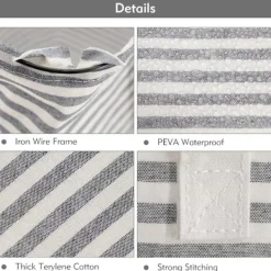 Online 80L Fristående Tvättkorg med Handtag, Hopvikbar Stor Bomullsförvaringskorg för Kläder (Grå)