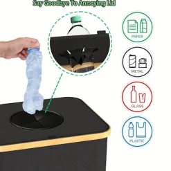 Clearance 100L/26 Gallon Insamlingskärl för inomhusbruk med innerpåse, tillverkad av rivtålig 600D Oxford-tyg, används för att samla in olika flaskor och kartonger i köket. | Fyndiq Black