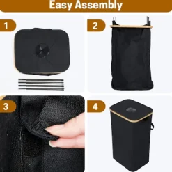 Clearance 100L/26 Gallon Insamlingskärl för inomhusbruk med innerpåse, tillverkad av rivtålig 600D Oxford-tyg, används för att samla in olika flaskor och kartonger i köket. | Fyndiq Black