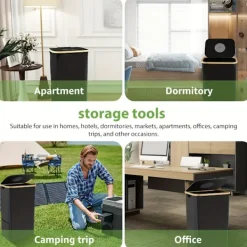 Clearance 100L/26 Gallon Insamlingskärl för inomhusbruk med innerpåse, tillverkad av rivtålig 600D Oxford-tyg, används för att samla in olika flaskor och kartonger i köket. | Fyndiq Black