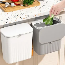 Sale 9L Hängande Väggmonterad Soptunna med Lock, Köksavfallshink Komposthink, Plast Skåpdörr Avfallsbehållare[YDE] Grey