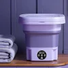 New 8L Hopfällbar tvättmaskin, bärbar för strumpor och underkläder, hopfällbar hushållstvättmaskin, 3 modeller med centrifugering, EU Lila EU Purple