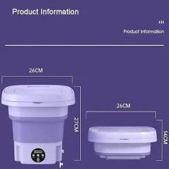 New 8L Hopfällbar tvättmaskin, bärbar för strumpor och underkläder, hopfällbar hushållstvättmaskin, 3 modeller med centrifugering, EU Lila EU Purple
