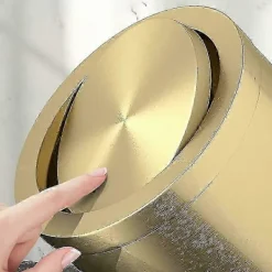 Online 9L Liten Badrumstunna med Svänglock, Guld Stål Avfallskorg, Kompakt 20x31cm Badrumstunna