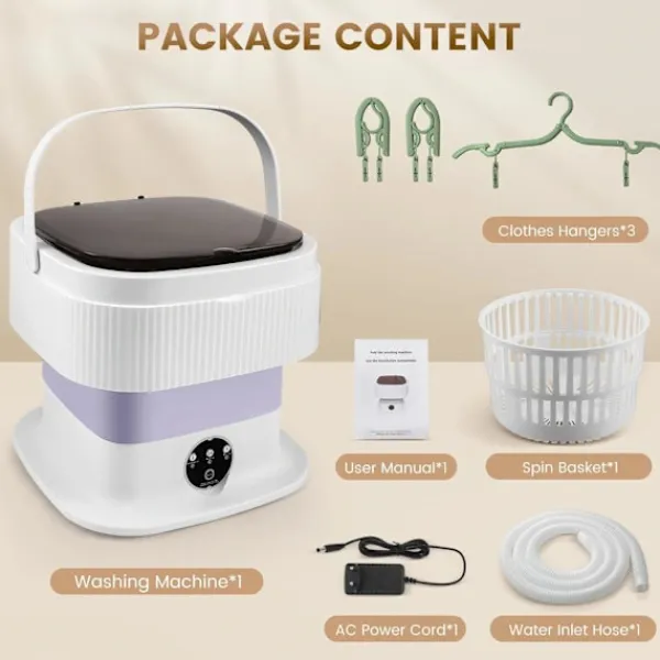 10L Mini Camping Tvättmaskin Hopfällbar - Liten Med Centrifug - Djuprengöring Underkläder, Babykläder