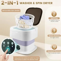 10L Mini Camping Tvättmaskin Hopfällbar - Liten Med Centrifug - Djuprengöring Underkläder, Babykläder