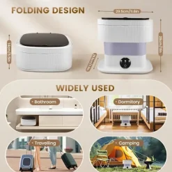 10L Mini Camping Tvättmaskin Hopfällbar - Liten Med Centrifug - Djuprengöring Underkläder, Babykläder