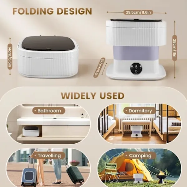 10L Mini Camping Tvättmaskin Hopfällbar - Liten Med Centrifug - Djuprengöring Underkläder, Babykläder