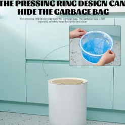 Discount LBSS 7L Papperskorg Liten Soptunnor med Lock Press-typ och Träfötter, Nordiska Avfallskärl för Badrum, Sovrum, Hushållsbruk, Kontor White