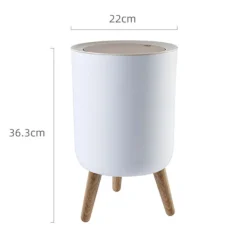 Discount LBSS 7L Papperskorg Liten Soptunnor med Lock Press-typ och Träfötter, Nordiska Avfallskärl för Badrum, Sovrum, Hushållsbruk, Kontor White