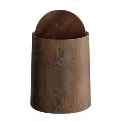 New 12/ Papperskorg med Lock - Valnötsbrun Trämönstrad Badrumspapperskorg-FF- 15L