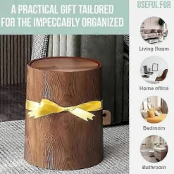 Hot 12/15L Papperskorg med Lock - Valnötsbrun Trämönstrad Badrumspapperskorg