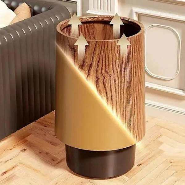 Online 12/15L Papperskorg med Lock - Valnötsbrun Trämönstrad Badrumspapperskorg 12L